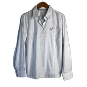 Cutter & Buck White Button Up Dress Shirt Long Sleeve "Elite Producer" Logo LG